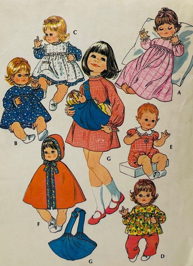 McCall's 3430 Baby Doll Wardrobe & Carrier Pattern for 14"-16" Dolls, Vintage