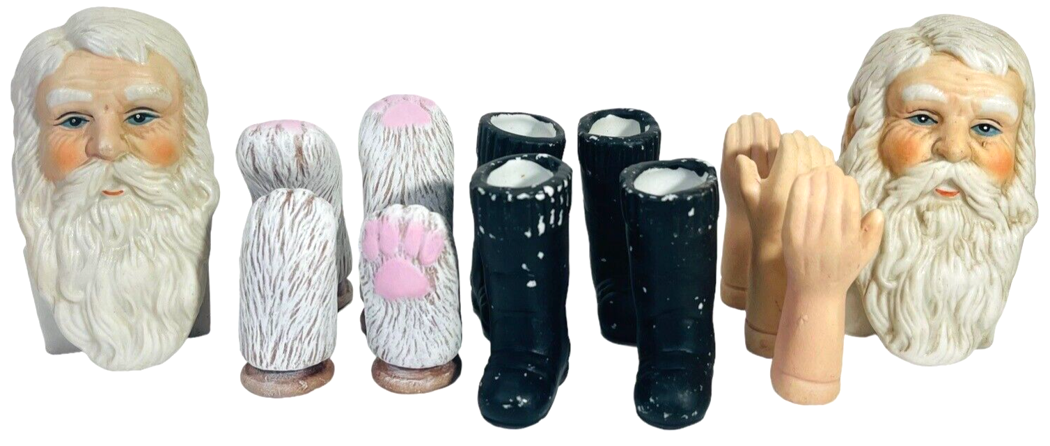Porcelain Santa Face, Hands, & Boots, Christmas Creation - MIX LOT of 12