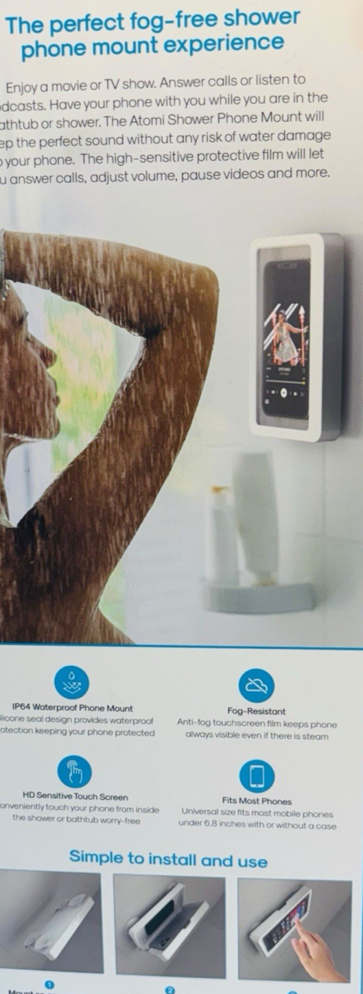 Atomi Bluetooth Shower Speaker + Shower Phone Mount, 5W SPEAKER, 6 HRS PLAY TIME