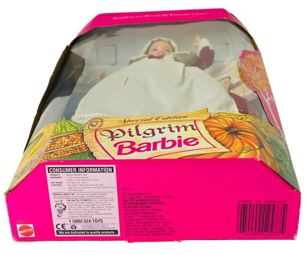 1994 Mattel 12577 Pilgrim Barbie Doll, American Stories Collection.