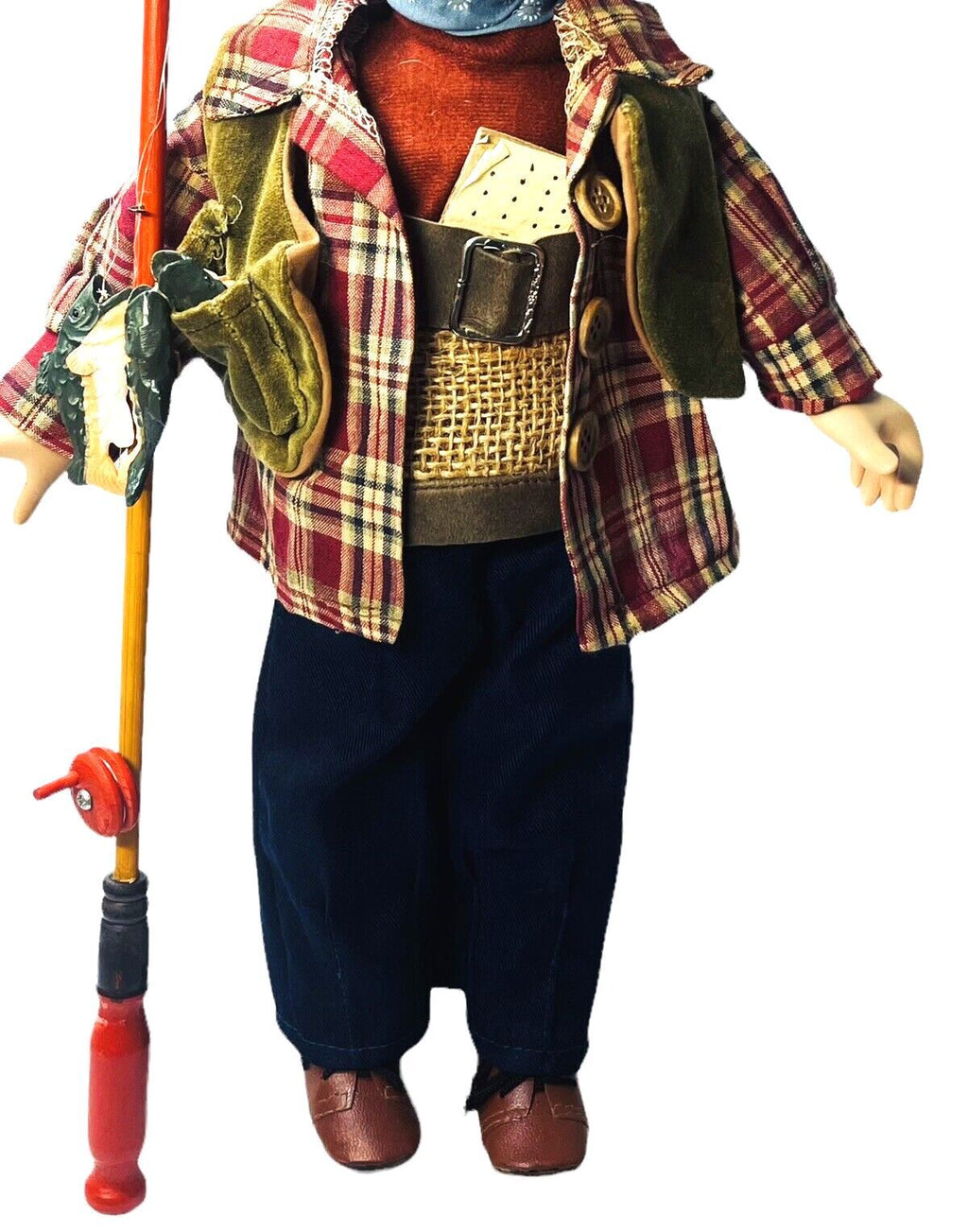 HEIRLOOM DOLLS DUCK HOUSE #0432 HERBERT THE FISHERMAN 16" W/Fish & Fishing Pole