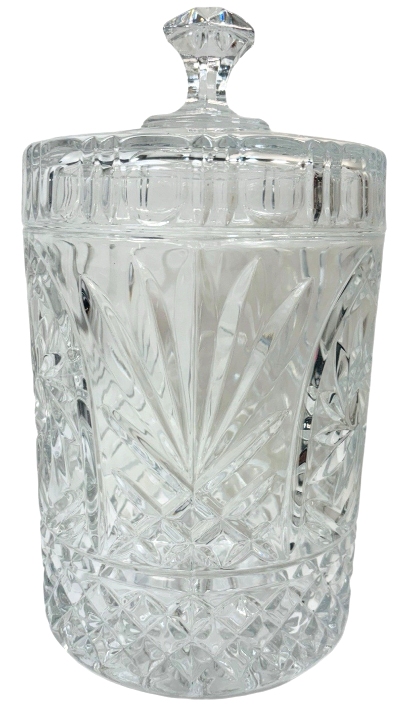 Heavy Beautiful Crystal Biscuits Cookies or Candy Jar Diamond Cut 8”Tall/6.10lbs