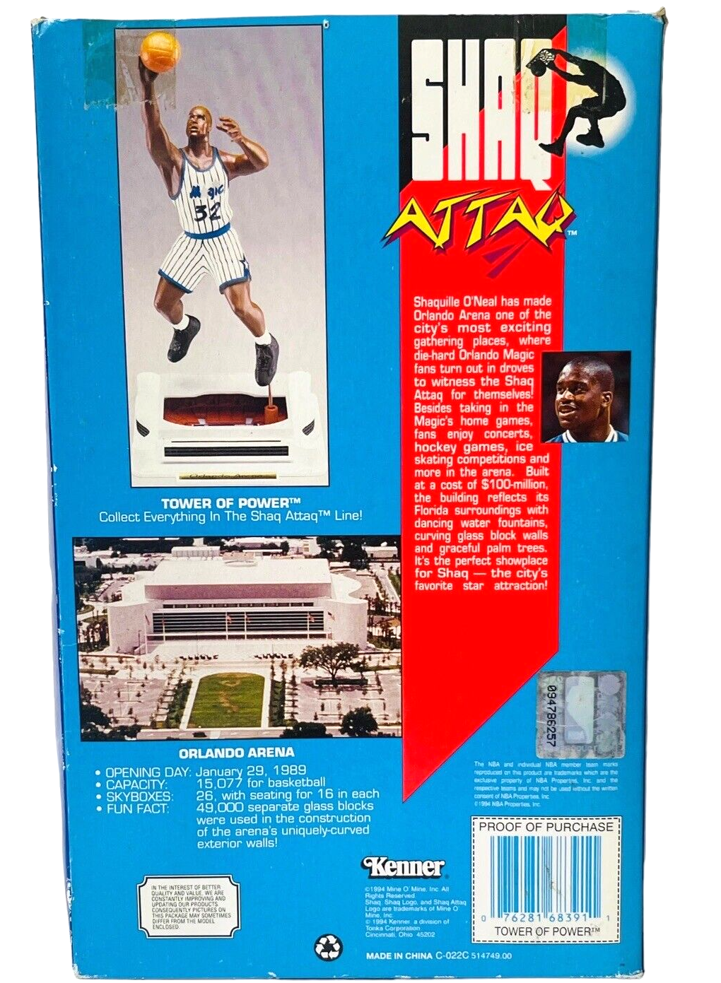 Shaquille O'Neal Tower of Power Kenner Figure w/Orlando Arena-Detail-Shaq ATTAQ