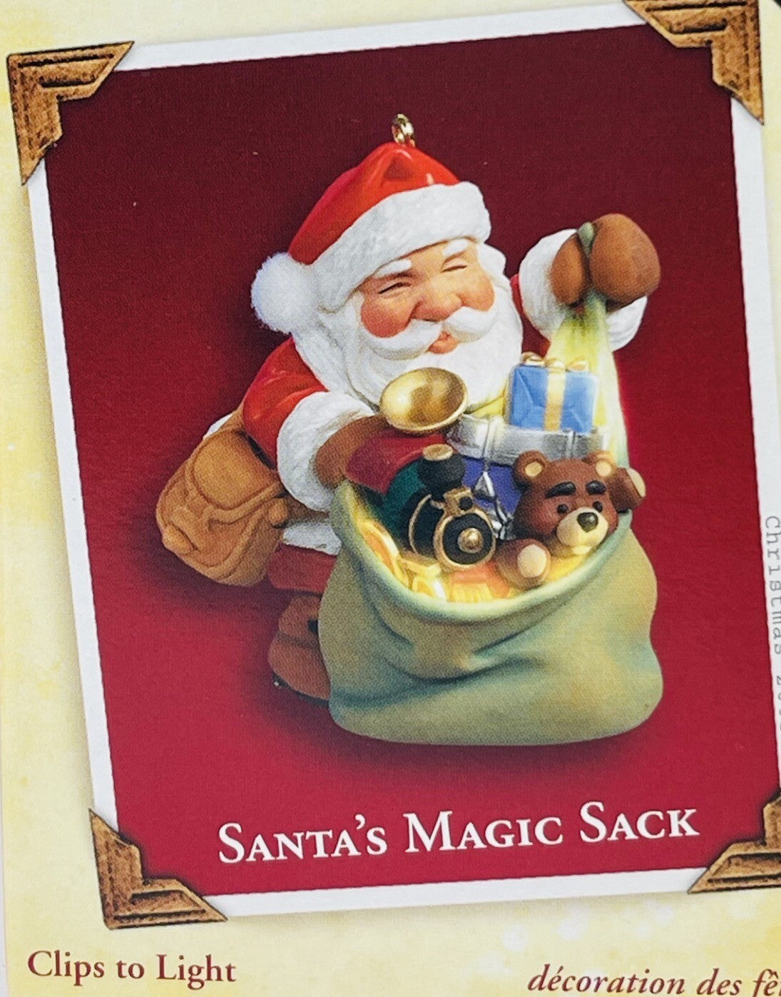 HALLMARK SANTA"S MAGIC SACK Clips to Light, Ornament & Memory Card KEEPSAKE 2005