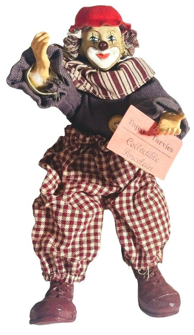 Musical Porcelain Circus Clown Doll Topsy 7” Tall ~ Turvies Collectible VANTAGE