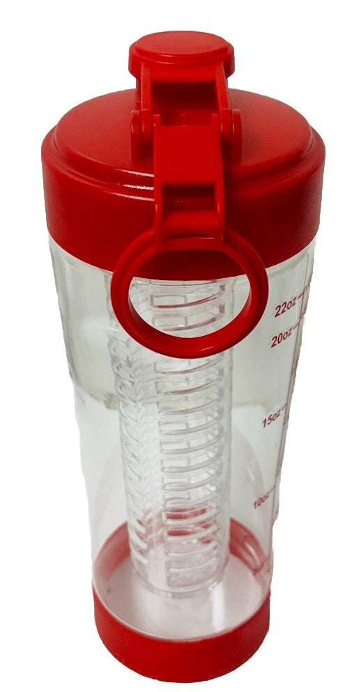 Fruit Infuser Water Bottle W/Pill Storage (Morning/Noon/Evening/Bed) Red & Clear