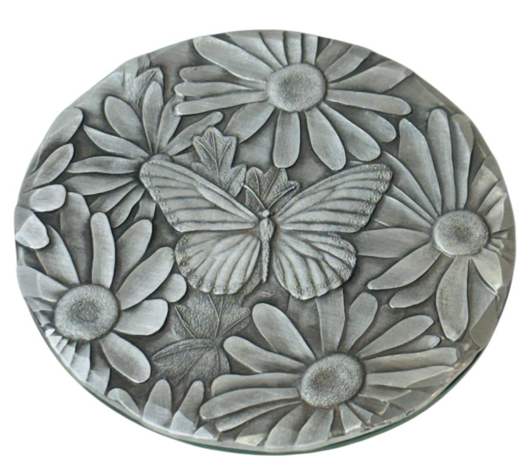 VINTAGE WENDELL AUGUST PEWTER BUTTERFLY MIRROR 3X3” ROUND w/STORAGE POUCH~BOX