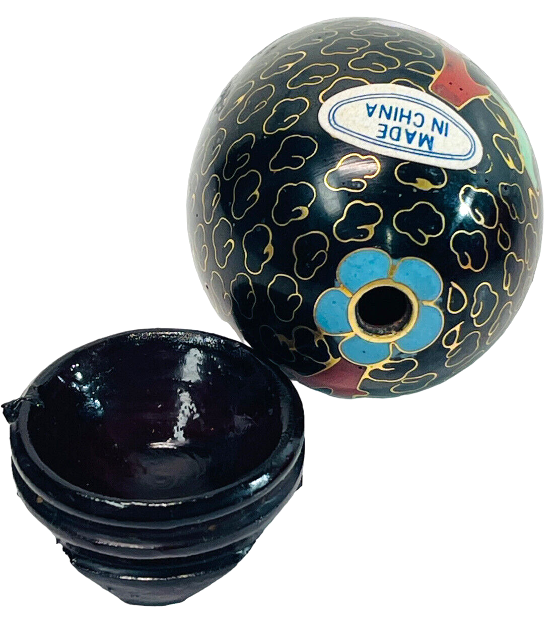 Floral Wood Egg w/Bright Flowers, Handmade w/Original Stand "MINT".