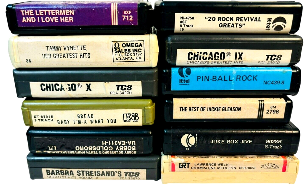 VINTAGE 8 TRACK TAPES MUSIC COLLECTION of ROCK, POP & COUNTRY, LOT 12 Tapes.