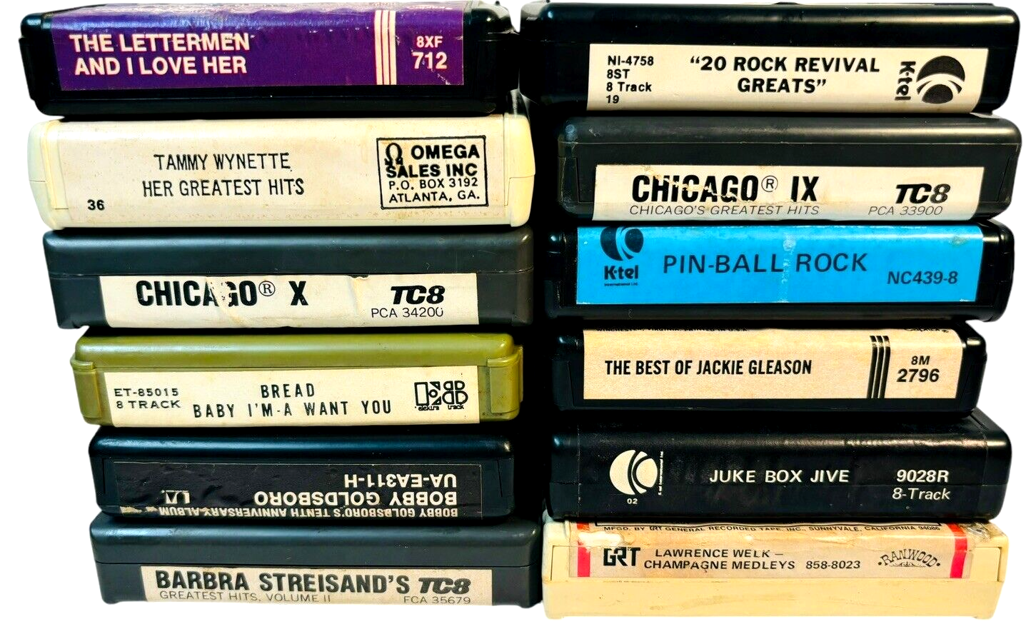 VINTAGE 8 TRACK TAPES MUSIC COLLECTION of ROCK, POP & COUNTRY, LOT 12 Tapes.