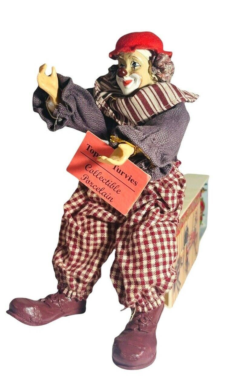 Musical Porcelain Circus Clown Doll Topsy 7” Tall ~ Turvies Collectible VANTAGE