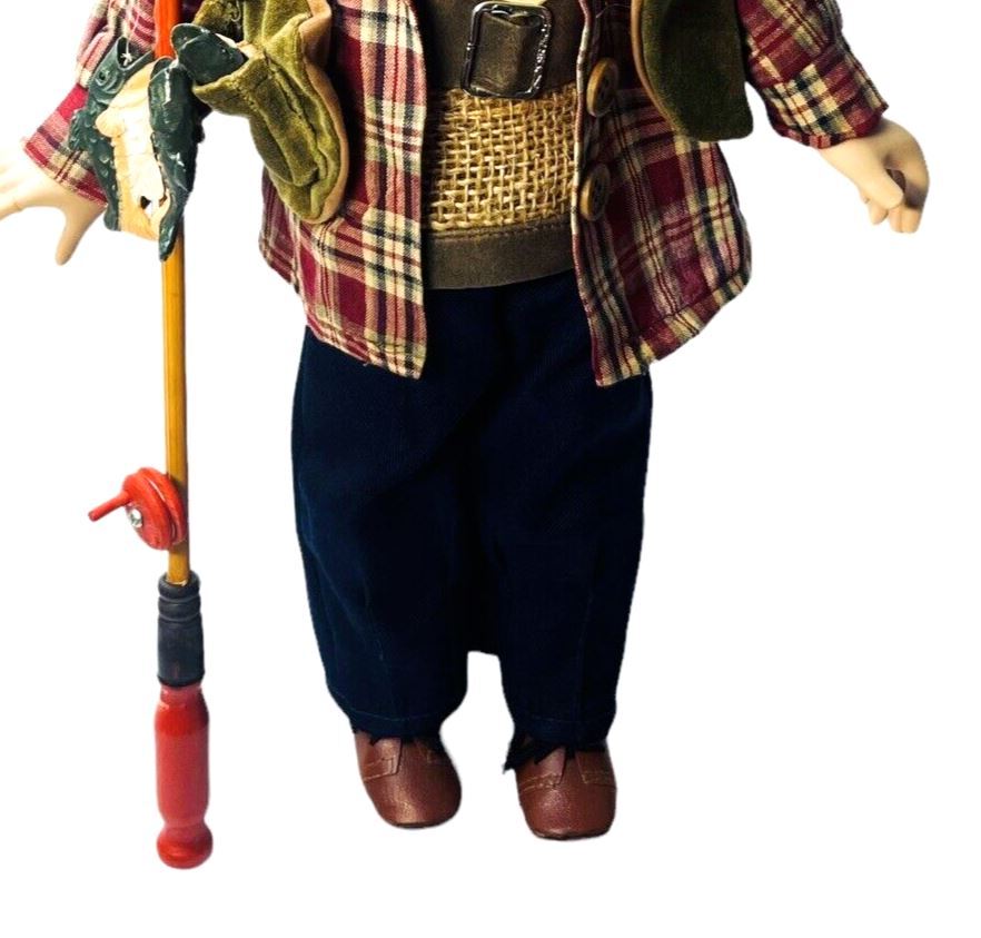 HEIRLOOM DOLLS DUCK HOUSE #0432 HERBERT THE FISHERMAN 16" W/Fish & Fishing Pole