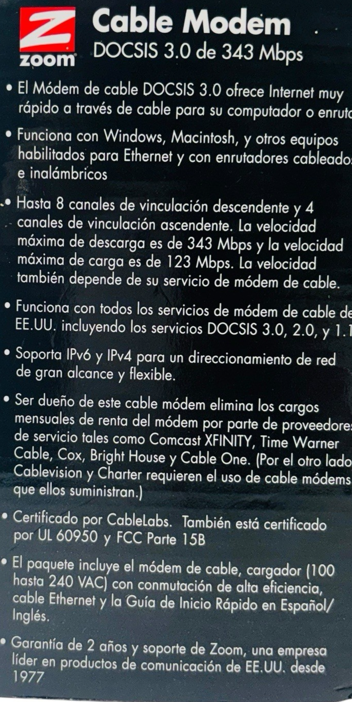 Zoom Cable Model 343 Mbps DOCSIS Model: 5341, BRAND NEW ~ IN ORIGINAL BOX