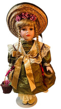 Porcelain Girl Doll Victorian Style Blode Hair, Astrology Print Clothes 16” Tall