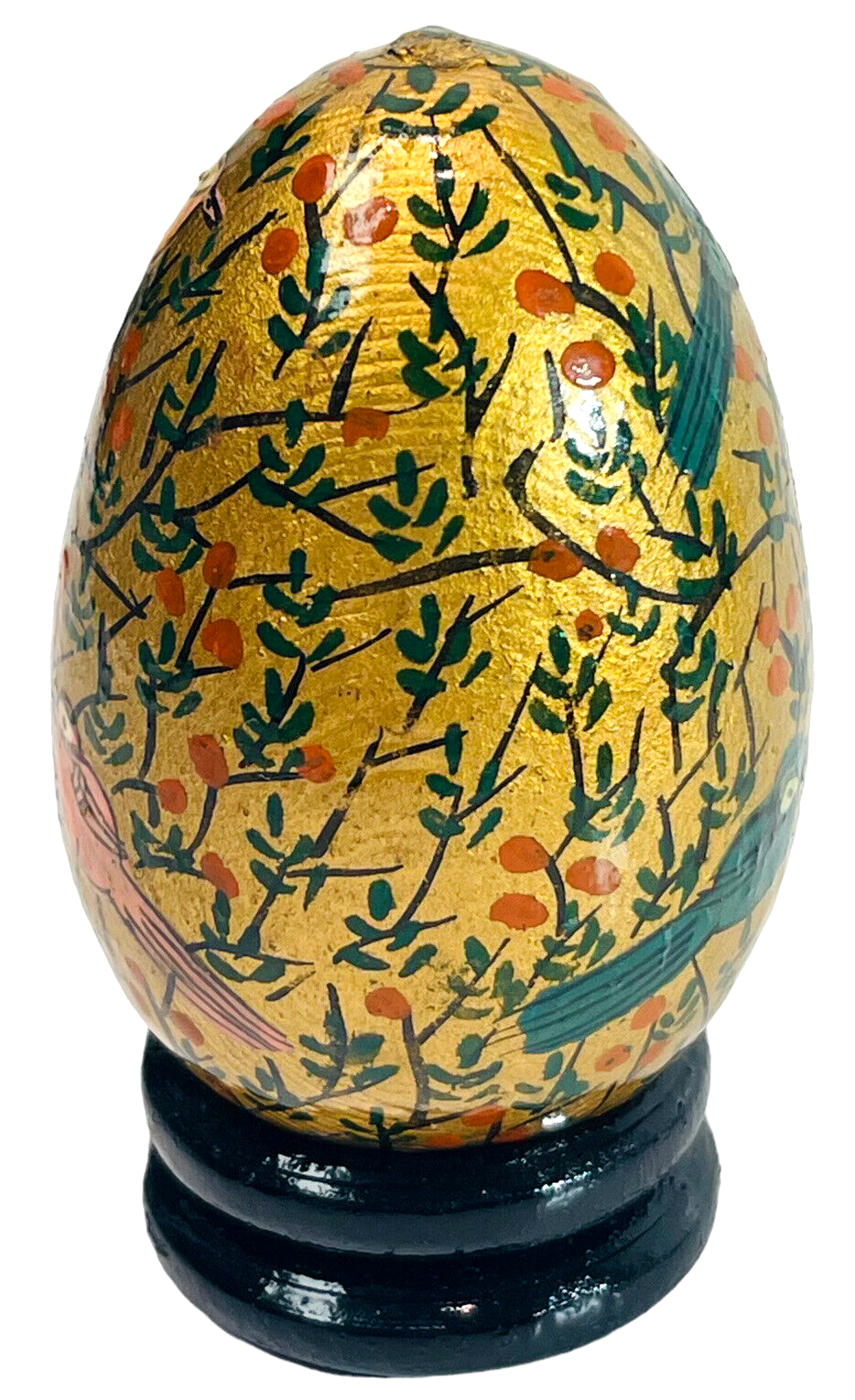 Floral Wood Egg w/Bright Flowers, Handmade w/Original Stand "MINT".