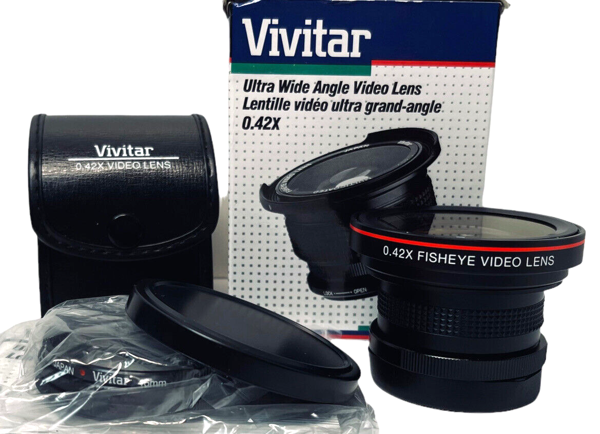 LENS ULTRA WIDE-ANGEL VIDEO VIVITAR 0.42X W/CASE, 3-ADAPTER RINGS & MANUAL.