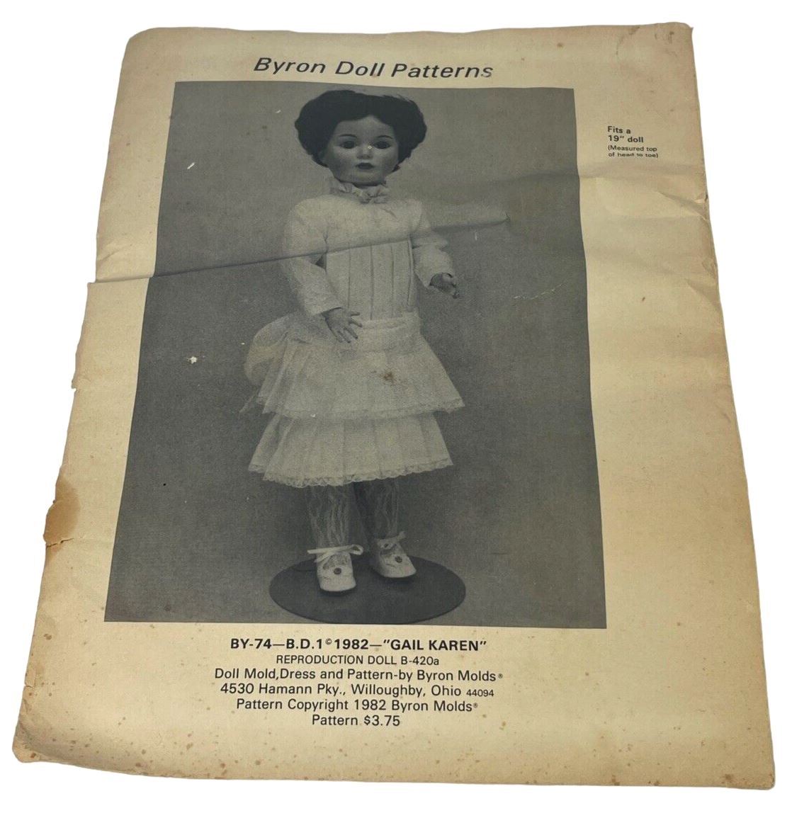 1982 Byron Doll Patterns BY-74 Gail Karen Fits 19" Dolls - ORIGINAL-RARE-VINTAGE