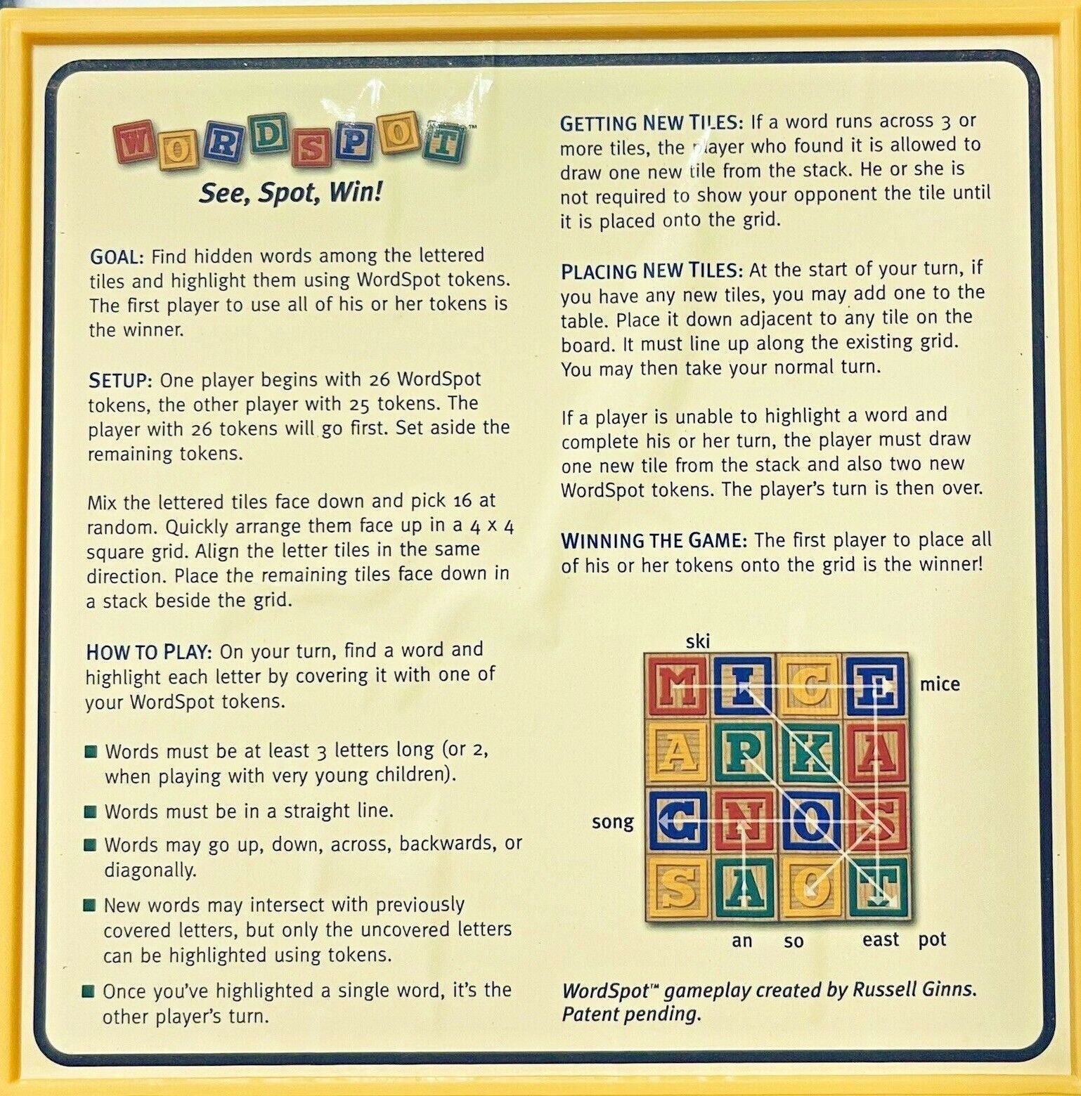 Word Sport Game, with 28 Letter Tiles & 55 Marking Tokens - Front Porch - MINT