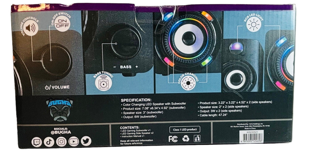 BUGHA Exclusive LED Gaming Speakers & Subwoofer Set of 3 ~ NEW
