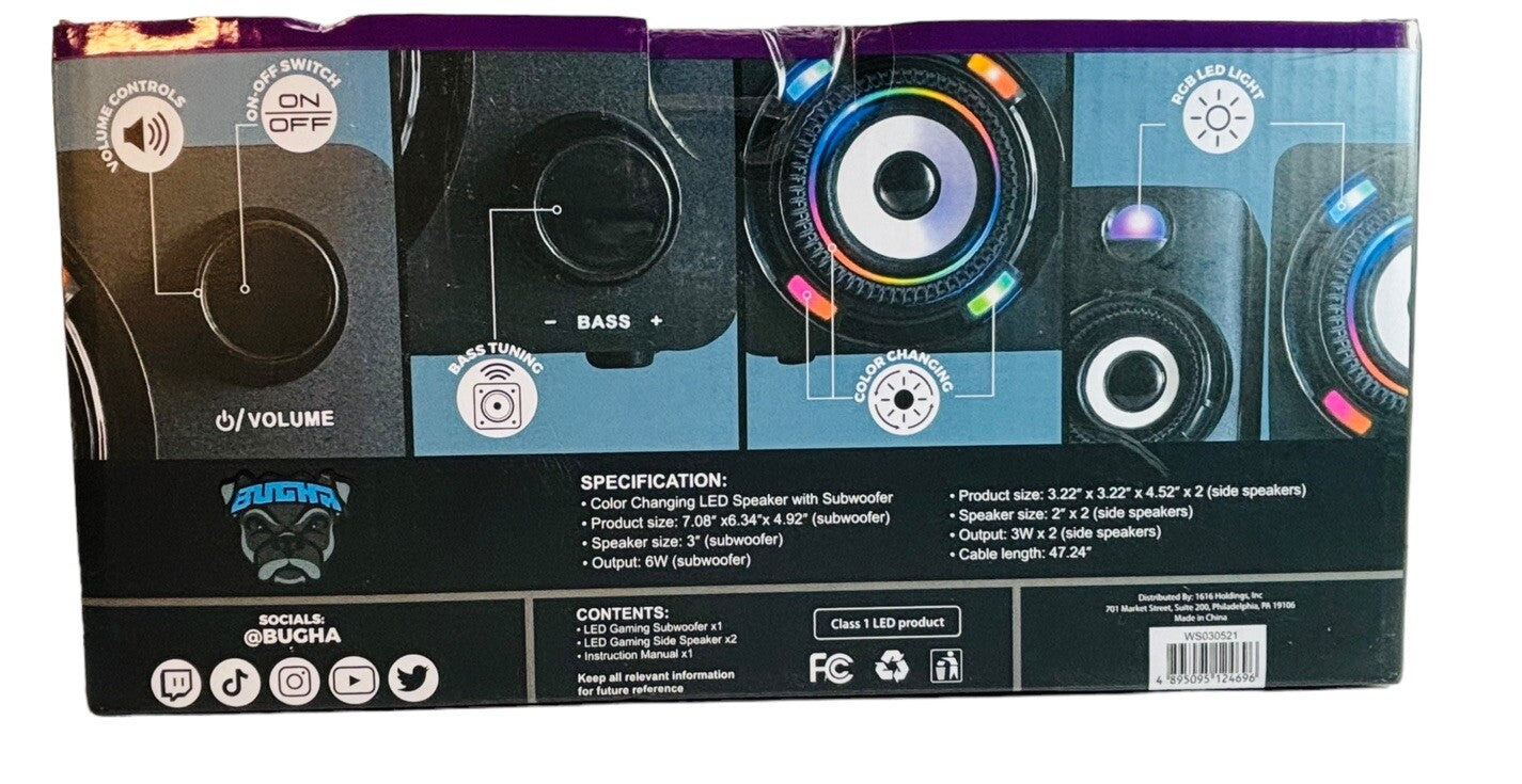 BUGHA Exclusive LED Gaming Speakers & Subwoofer Set of 3 ~ NEW