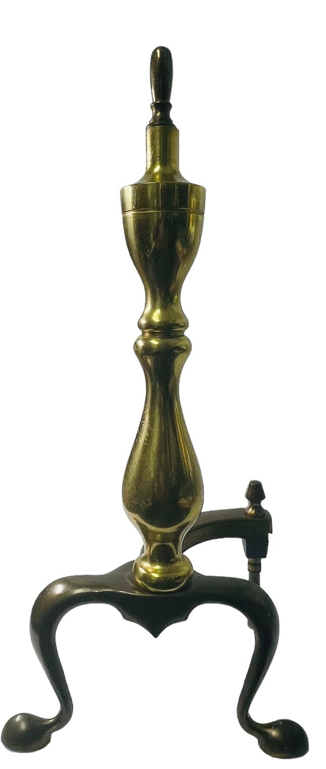 MID 20th CENTURY FEDERAL STYLE BRASS & STEEL ANDIRONS 16'' CLAW FEET ~Pair of 2