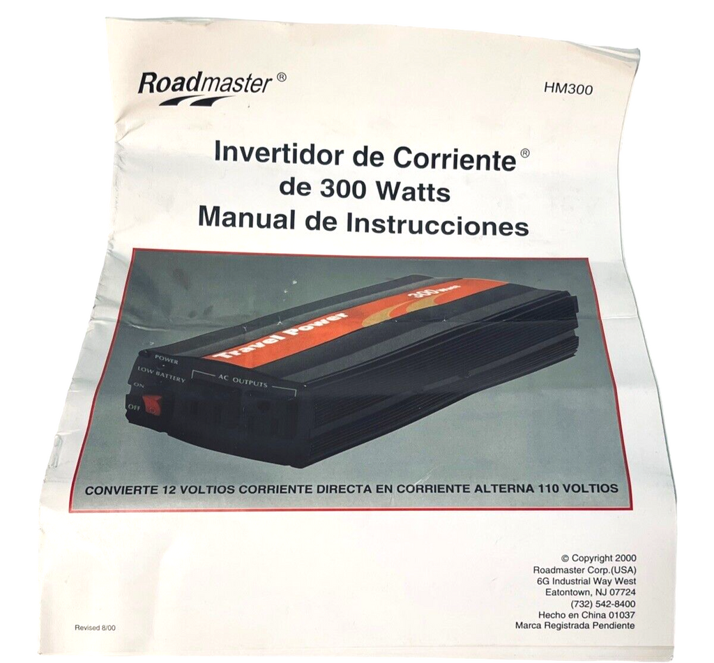 Inverter Travel Power HM300 300-Watt Dual 110V Output W/Manual Roadmaster