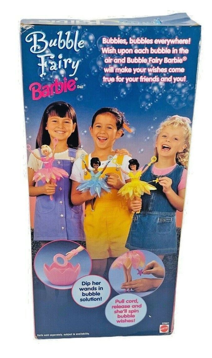 1998 Barbie Doll Bubble Fairy Spins, Pull Cord, Wand #22087 Mattel NRFB