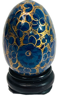 Floral Wood Egg Handmade w/Bright Flowers & Original Stand "MINT".