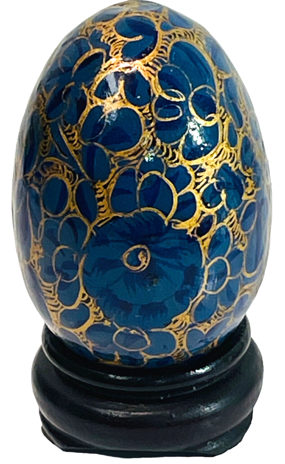 Floral Wood Egg Handmade w/Bright Flowers & Original Stand "MINT".