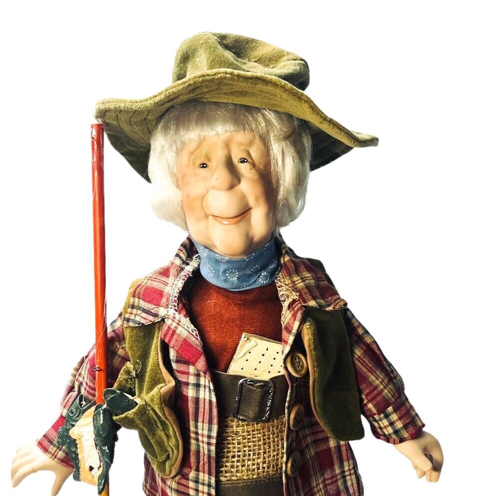 HEIRLOOM DOLLS DUCK HOUSE #0432 HERBERT THE FISHERMAN 16" W/Fish & Fishing Pole
