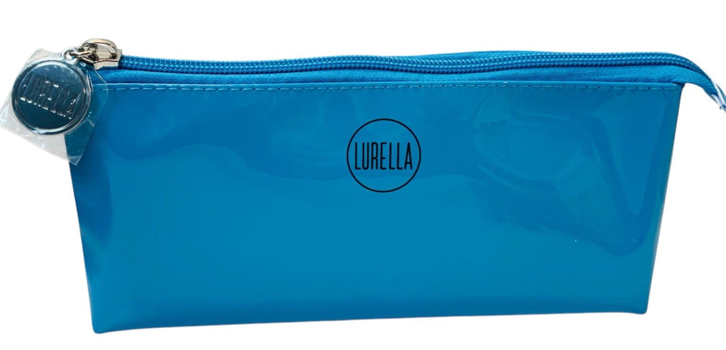 Lurella Cosmetics Neon Brush Set Color: CYAN with Zipped Cosmetics Bag