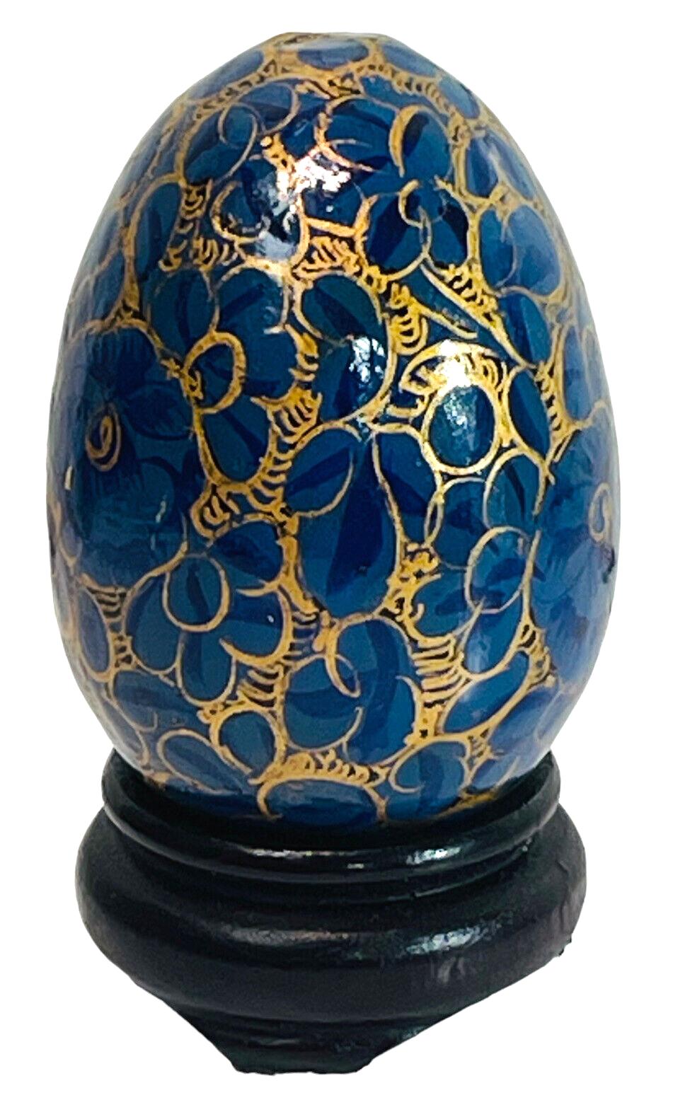 Floral Wood Egg Handmade w/Bright Flowers & Original Stand "MINT".