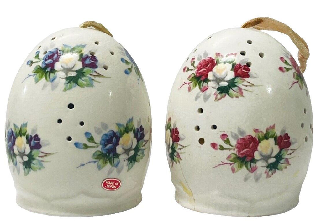 Porcelain Pomander Egg Set ~ Wardrobe Potpourri Shelf Floral ~ Lot of 2