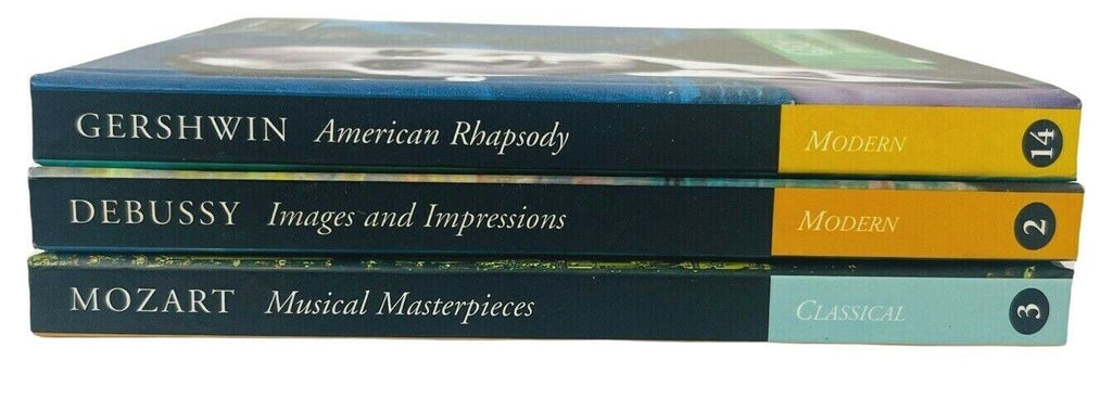 CLASSIC COMPOSERS MOZART, DEBUSSY, & GERSHWIN CDS, w/24 PAGE BOOKLET, LOT of 3.