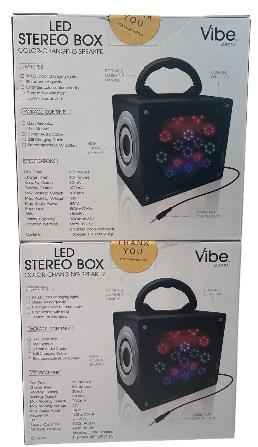 Vibe LED Stereo Speaker, w/LED FLASHING COLORFUL LIGHTS 3.5mm Aux Cable -NEW