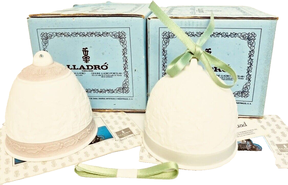 1992 LLADRO MATE PORCELAIN BELL FIGURINES #5.458 Campanita Navdad-LOT OF 2-MINT