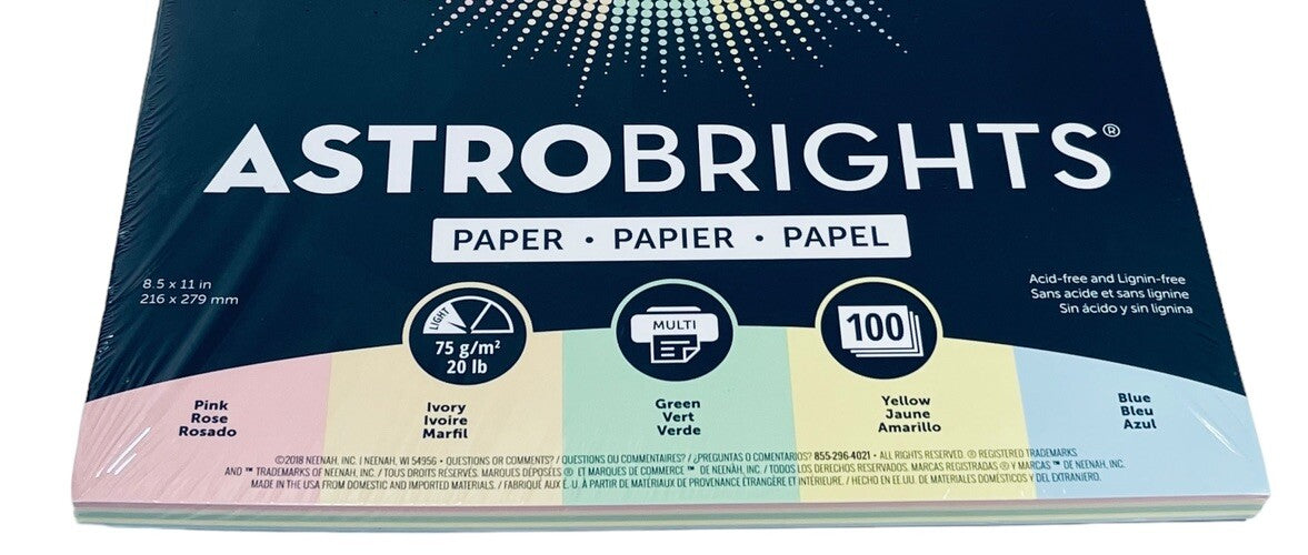 Pastel Colors Copy Paper 100 sheets 8.5 × 11in. ASTROBRIGHTS Item # 98764