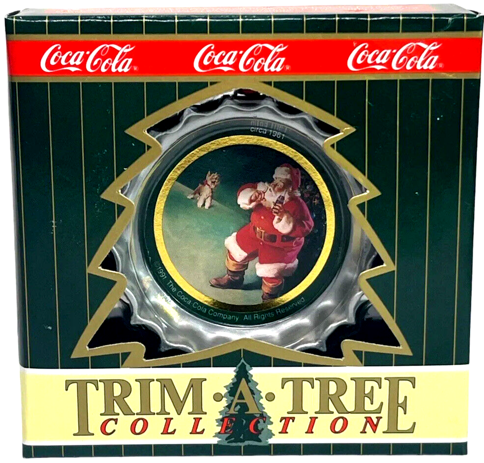 1990 Coca Cola Bottle Cap Christmas Ornament, Santa Drinking Cola!
