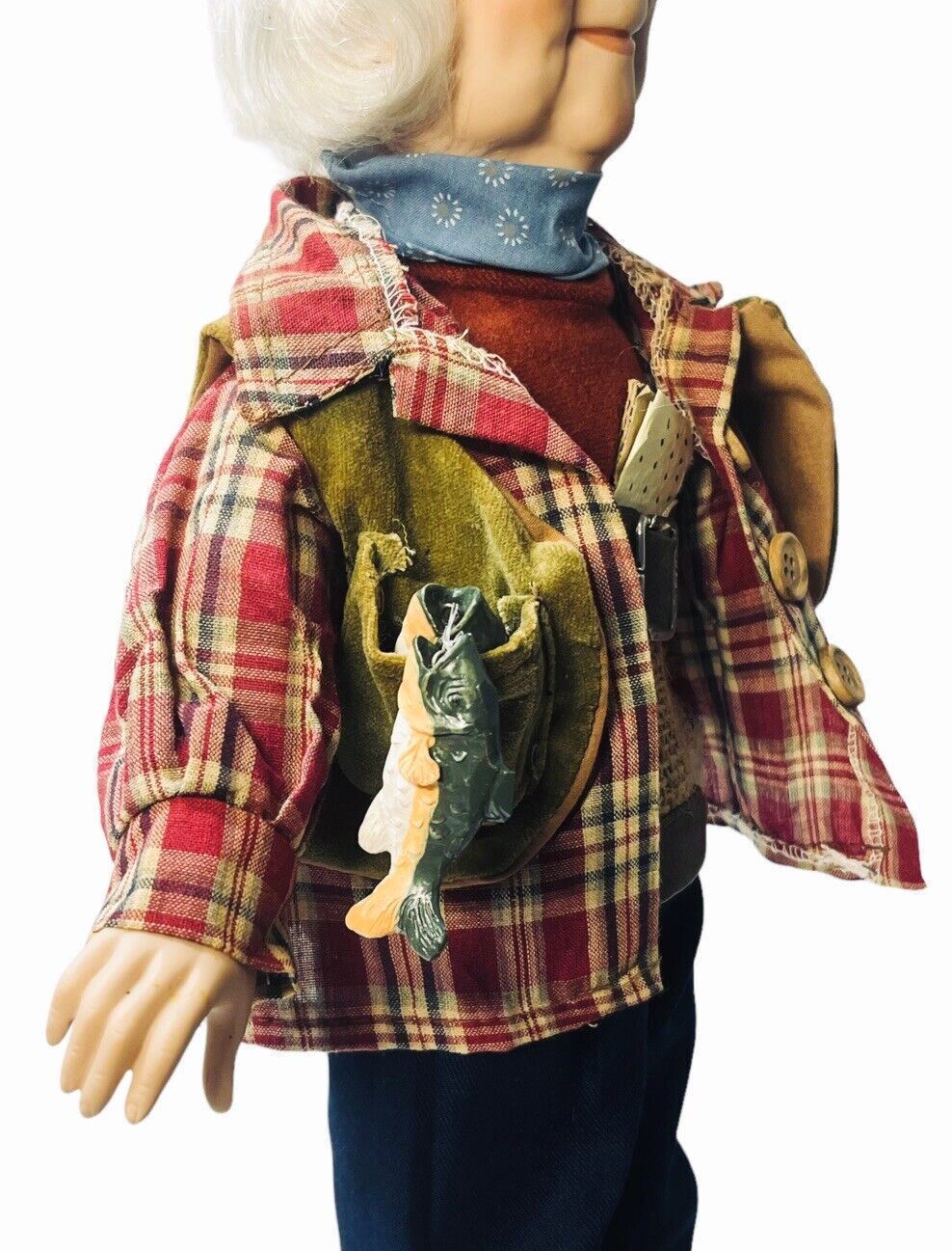 HEIRLOOM DOLLS DUCK HOUSE #0432 HERBERT THE FISHERMAN 16" W/Fish & Fishing Pole