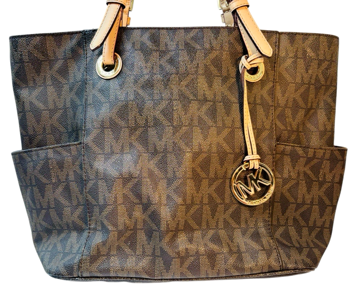 MICHAEL KORS Brown Large Leather Top Zip Logo Tote Shoulder Bag, MINT CONDITION