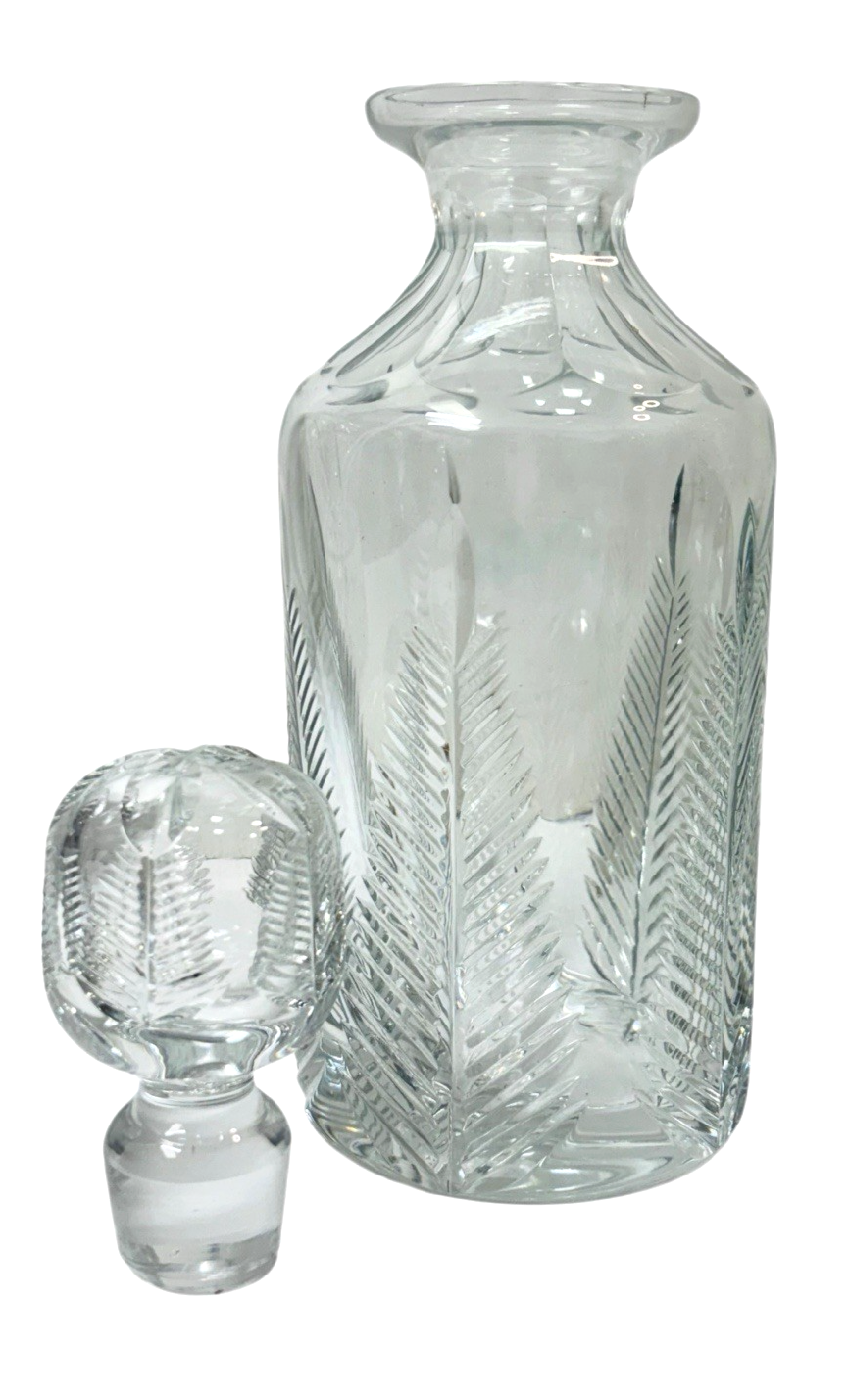 Vintage Crystal 9 3/4" Decanter & Matching Stopper W/ Thumbprint Diamond Pattern