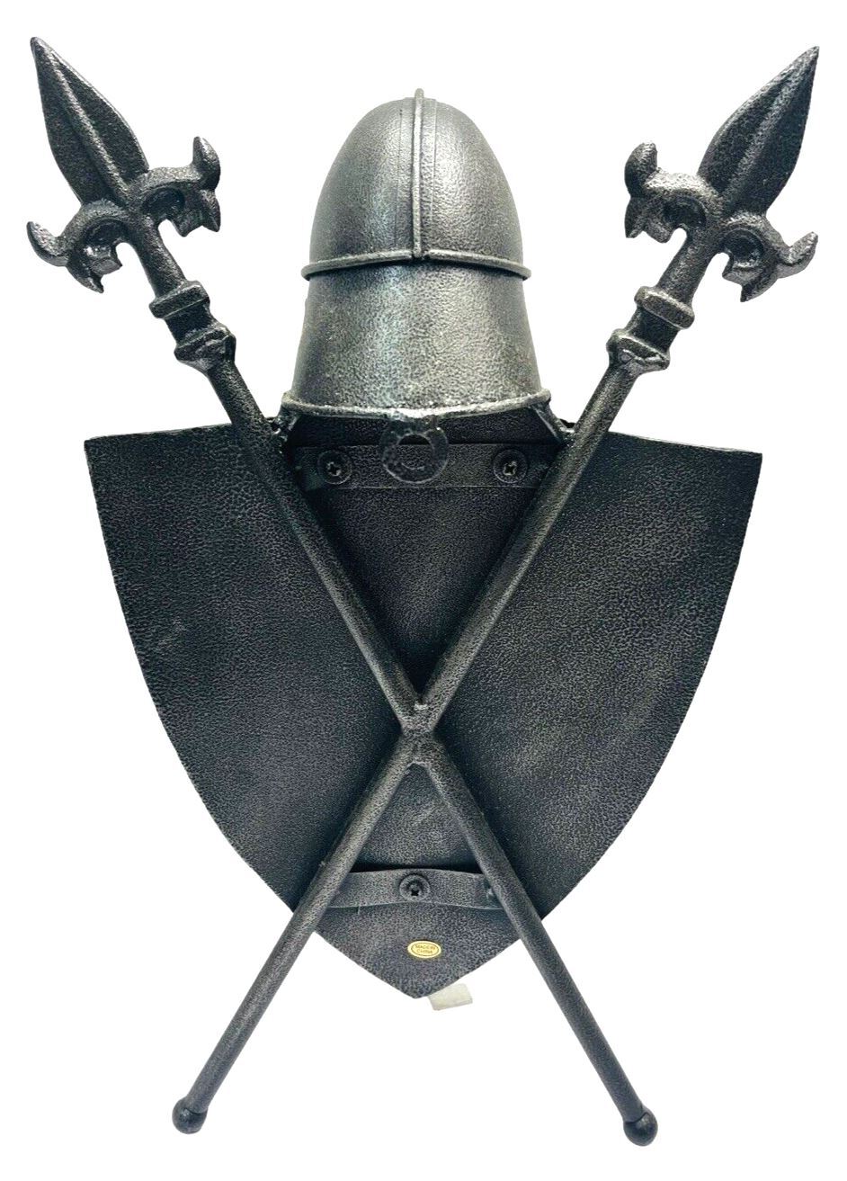 Armor Iron Shield with Swords & Lion Figure, Wall Hanging 16''T - VINTAGE - MINT