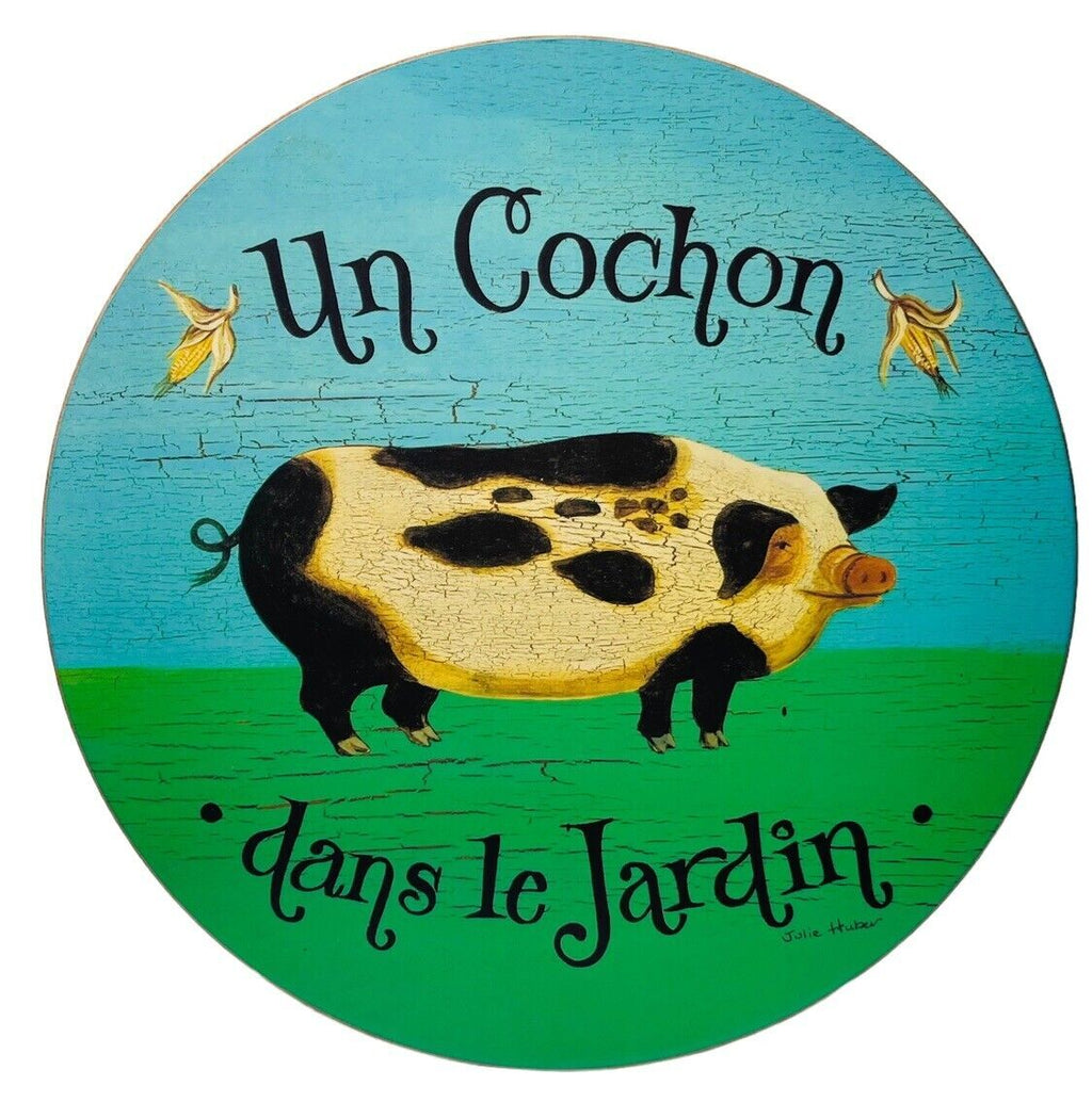 HOT PLATES PADS 10X10" PIG~COW~RABBIT IN THE GRADEN~TRIVETS-WRITTEN IN FRENCH