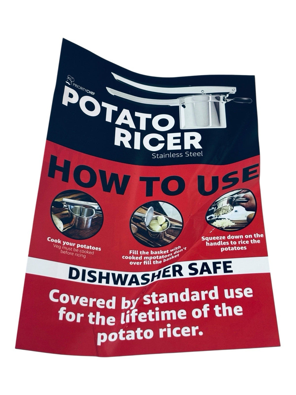 PRIORITY CHEF Stainless Steel Potato/Vegetable Ricer Masher Rubber Grip, 1/2 Cup