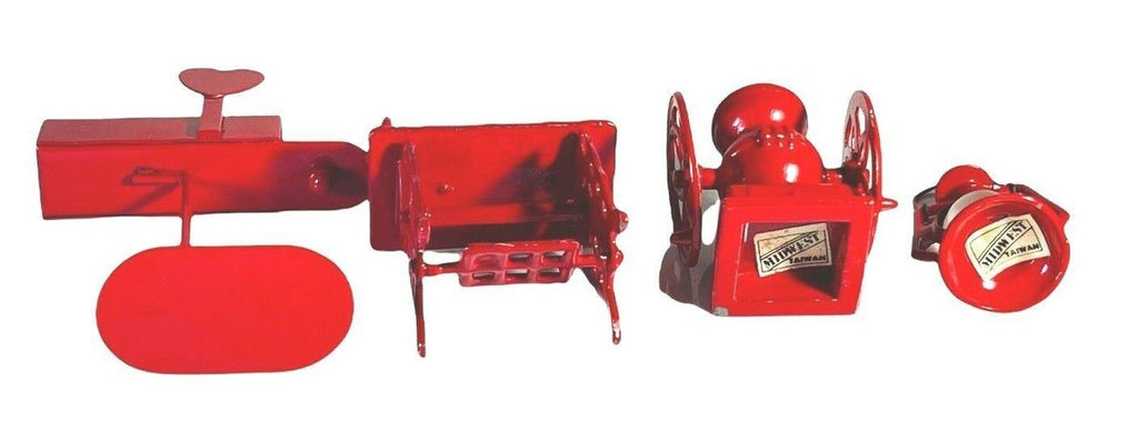 LOT of  4 METAL DOLLHOUSE SIZE Red Mailbox/Fire Hydrant/Lantern/Sewing Machine