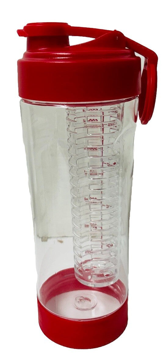 Fruit Infuser Water Bottle W/Pill Storage (Morning/Noon/Evening/Bed) Red & Clear