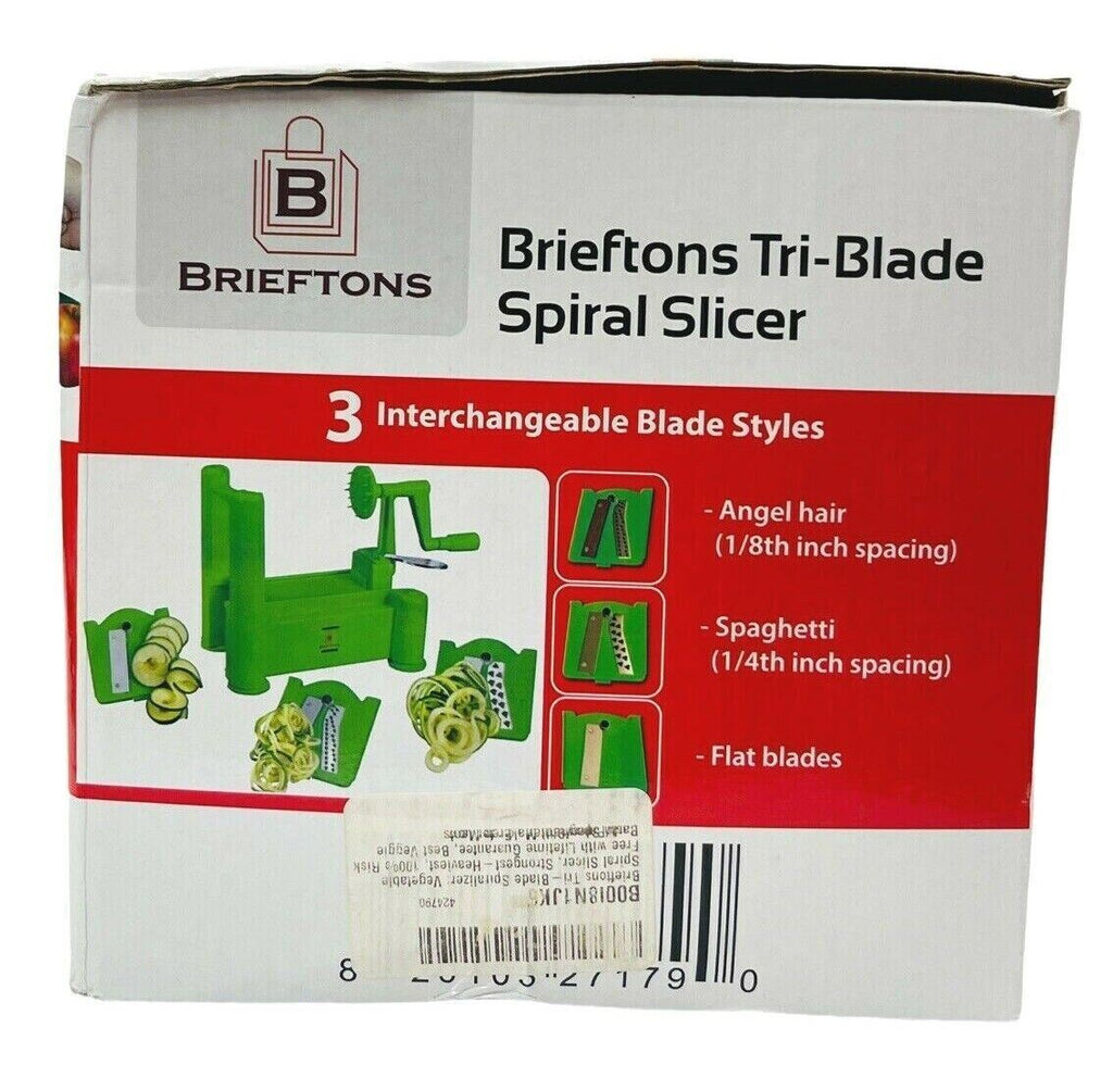 BRIEFTONS Vegetable Cutter Spiralizer 3-Interchangable Blade Styles Green-Manual