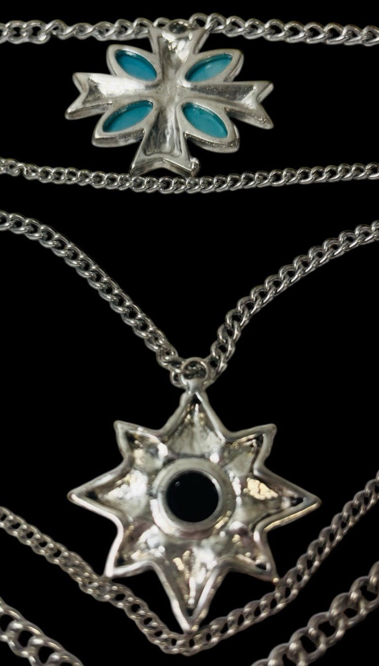 Vintage Multiple Chain Silver Tone Necklace with Charms 12'' EXCELLENT CONDITION