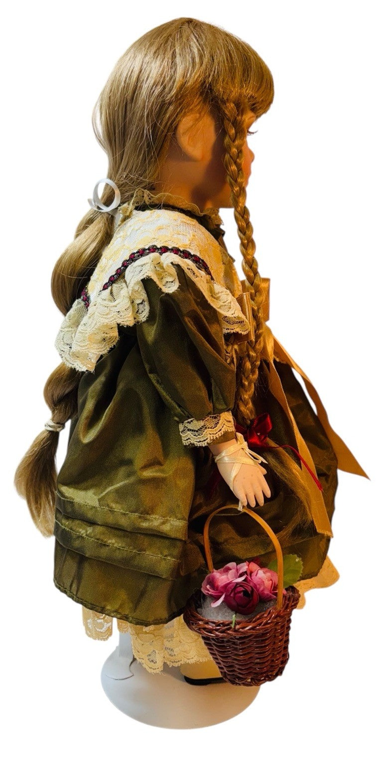 Porcelain Girl Doll Victorian Style Blode Hair, Astrology Print Clothes 16” Tall