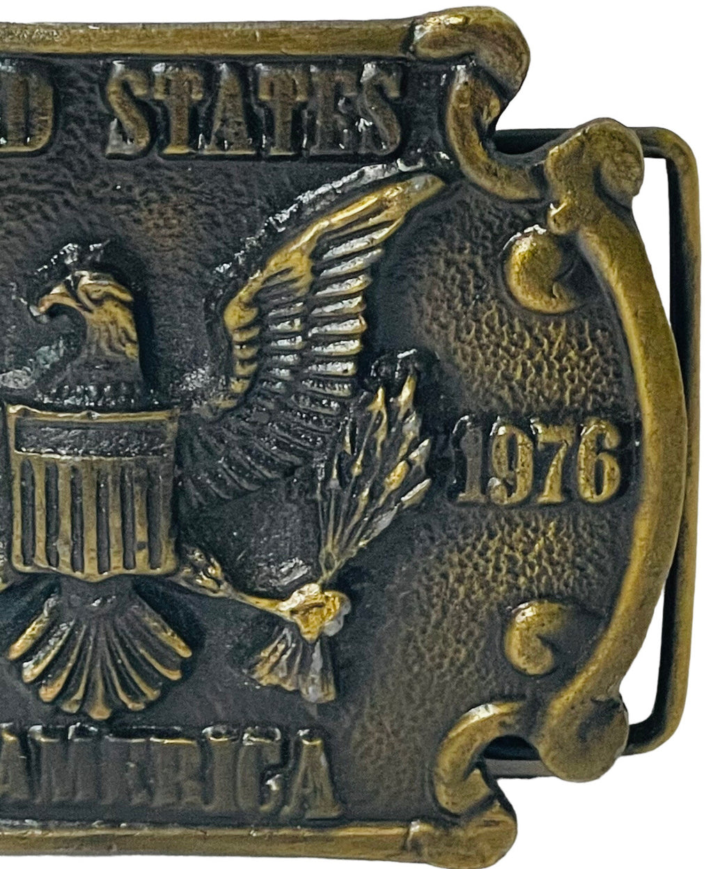 USA BALD EAGEL BRASS BELT BUCKEL ARMY BICENTENNAL ~ WT:5.9 OZ.~3X2.5 IN.~VINTAGE